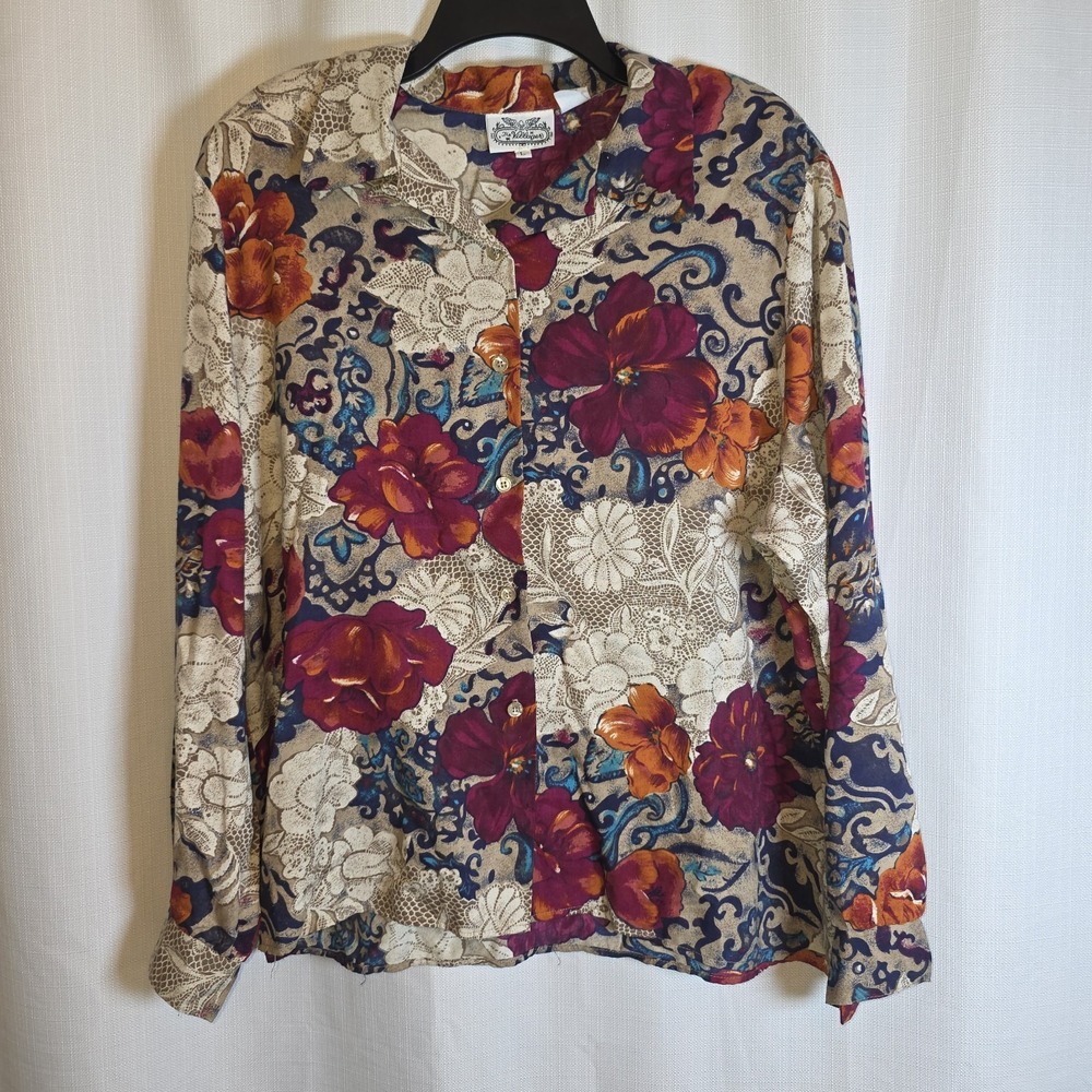 VTG The Villager Shirt Womens Large Floral All Over Print Top Button Up